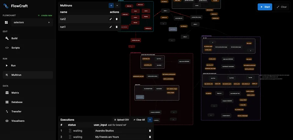 FlowCraft multirun panel queuing batch executions
